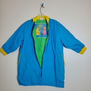 Oilily Vintage Kids Raincoat Size 128 (7/8) Hooded Adjustable Waist Blue Yellow